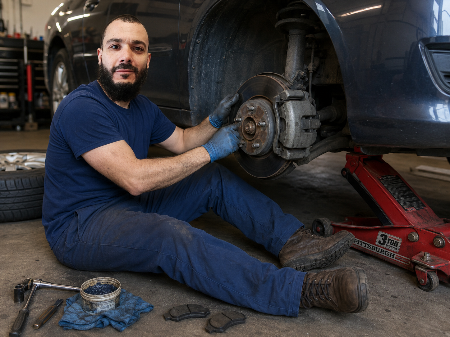 Carlos working on a car in a driveway